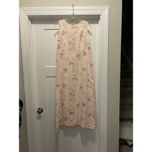 Vintage Liz Claiborne Linen Maxi Dress Womens 10 Petite Pink Floral Coquette Fem